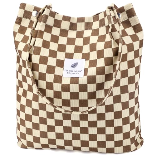 Image of Ayieyill Corduroy Tote Bag for Women Canvas Shoulder Cord Purse with Inner Pocket