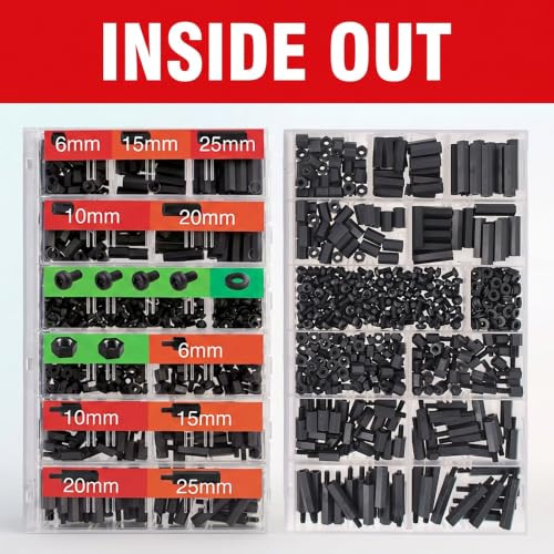 Image of EEEEE M3 Black Nylon Standoff Screws Spacers Nuts for Motherboard & PCB Mounting Hardware Circuit Board Assortment kit (600pcs) 6mm 10mm 15mm 20mm 25mm