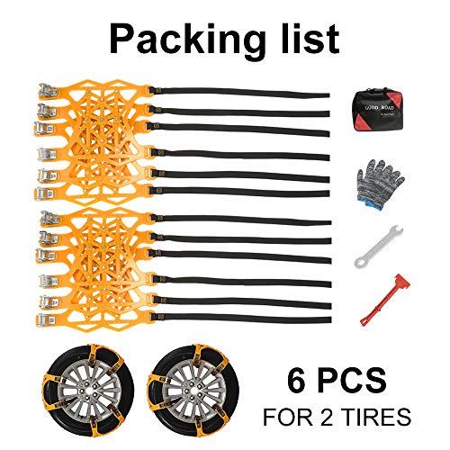 UPEOR 6Pcs Snow Chains Tire Traction Chain Adjustable Emergency Tire Straps for Cars/SUV/Truck/ATV -Winter Anti-Skid Chains for Wheel Width 165-275mm/6.4-10.9'' (Orange)