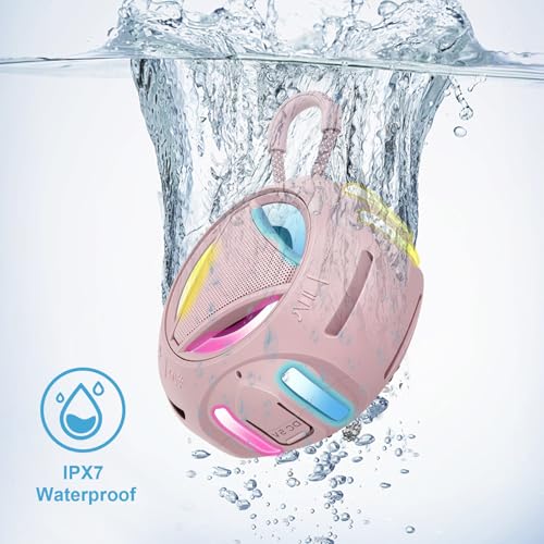 Image of Portable Bluetooth Speaker, IPX7 Waterproof Wireless Outdoor Speakers, Mini Shower Speaker, Floating, Built-in Mic, 24H Playtime with LED Lights,Loud HD Sound, Powerful Bass, Gifts for Unisex - Pink