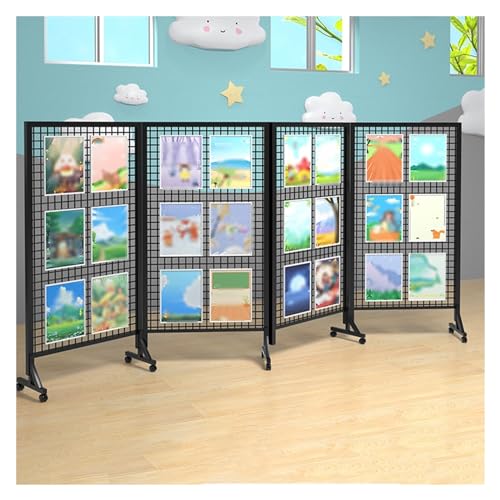 YJEUZCD Folding Room Screen Divider, Freestanding Gridwall Panel Display Stand, Movable Grid Wall Panels, Room Privacy Screen Divider, Craft Show Retail Display Rack (Color : Black, Size : 4pcs-31.4