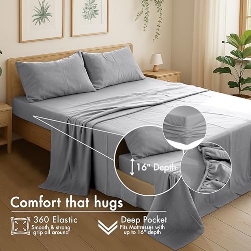 RUVANTI 100% Cotton Flannel Sheets Queen Size - 4 Piece Warm, Soft & Breathable, Deep Pocket, Double Brushed Cozy All Season Bedding Set, Light Gray - Thumbnail 5