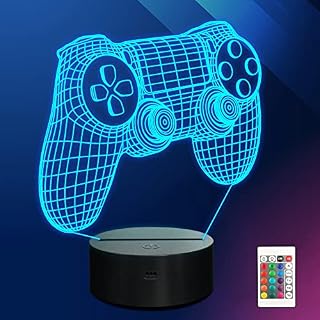 Ammonite Lampka nocna z gamepadem, iluzja 3D, lampa sterująca grą, 16 zmieniających się kolorów za pomocą pilota, dekoracja pokoju gier, jako prezent na Boże Narodzenie, święta, urodziny dla