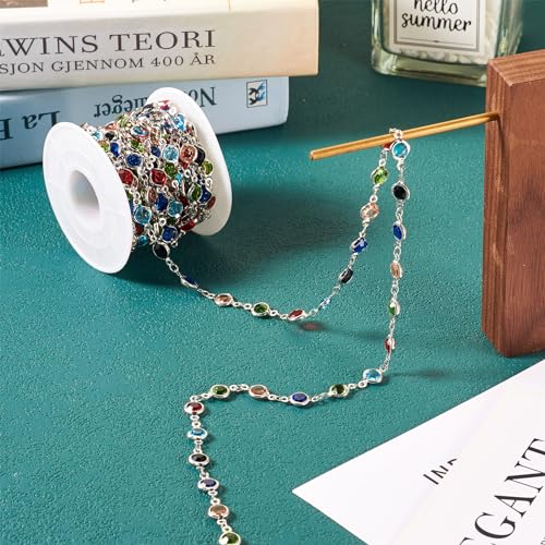 PH PandaHall Pandahall 16.4 Feet Crystal Rhinestone Chains Platinum Plated Handmade Brass Chains Colorful Glass Flat Round Link Chains for Bracelet Necklace Jewelry Making by PH PandaHall - Used condition - Image 6