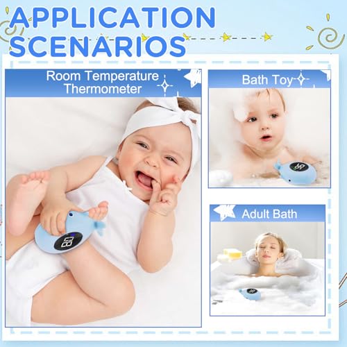 Image of Whale Baby Bath Thermometer Newborn, Safety Baby Water Thermometer & Room Temperature Alert with 3-Color LED, Floating Digtal Bathtub Temperature Toy Gift for Infant, Toddler