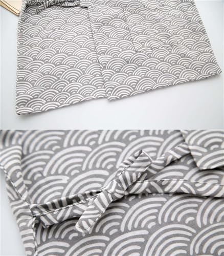 ZEALMAX Men and Women's Japanese Kimono Pajamas Shirt and Shorts, Cotton Linen Loungewear Sleepwear Spa Bathrobe, Gray White4