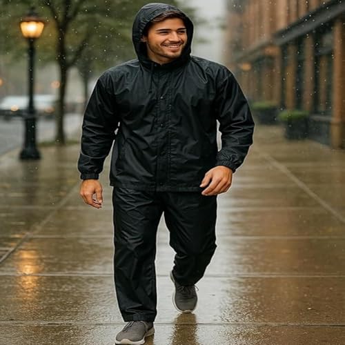 Image of Unox Rain Coat for Men waterproof, Unisex Raincoat for Women waterproof with Pant Set suitable for Men, Women, Boys & Girls Adjustable Top and Bottom Rain Coat