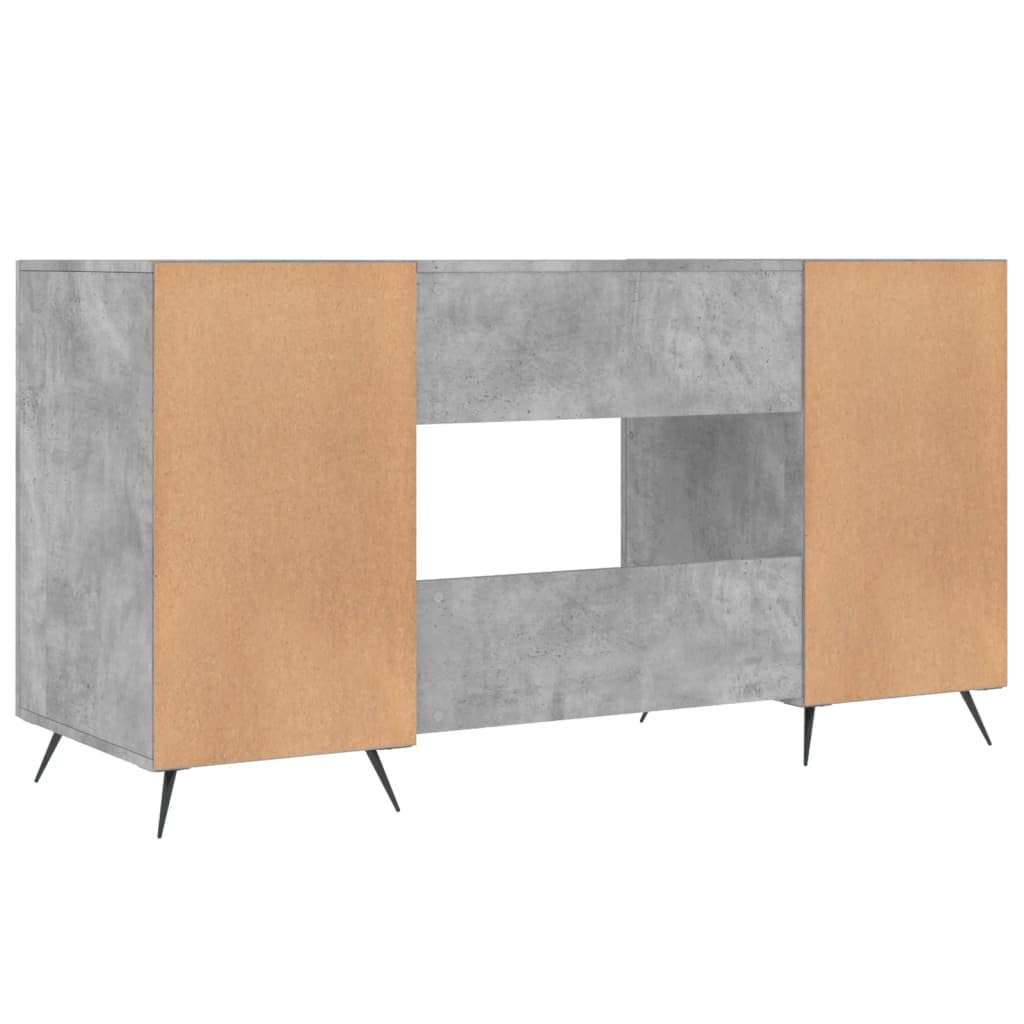 Scrivania grigio cemento 140 x 50 x 75 cm, materiale in legno, resistente, con 4 ante, ideale per casa, ufficio, giochi, cameretta dei bambini, piedini in ferro stabili