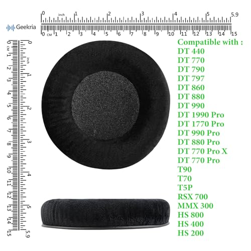 Geekria Comfort Velour Repuestos Almohadillas para Beyerdynamic DT440, DT770, DT790/797/860/880/990, DT990PROx/ T/5P/70/90, HS 200/400/800, MMX300, RSX700 Auriculares (Negro) miniatura 6