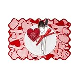 Mantel Individual Corazón | Decoración De Comedor San Valentín con Encaje Rojo Corazones De Amor - Mantel para Mesa de Boda - para Banquete Temático de Bodas, Fiestas y Hogar para Parejas