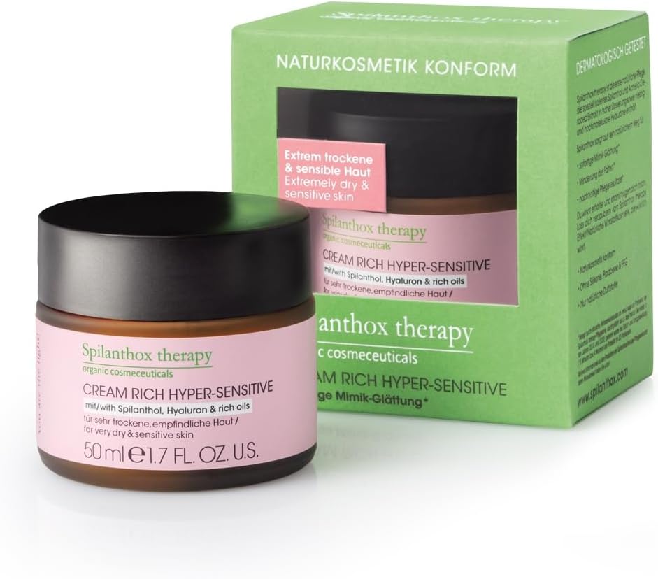 Spilanthox therapy - Cream Rich Hyper-Sensitive - Face Cream for Sensitive & Dry Skin - Spilanthol, Hyaluronic Acid & Avocado Oil - Anti-Aging Facial Care - Vegan Natural Cosmetics - 50ml