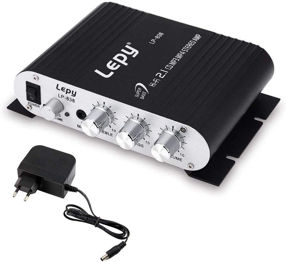 LP-838 Mini Amplificatore di Potenza per Auto Digitale 2.1CH 20W 2x15W Hi-Fi MP3 MP4 Stereo Booster Dvd Moto Casa Bassa Audio Player