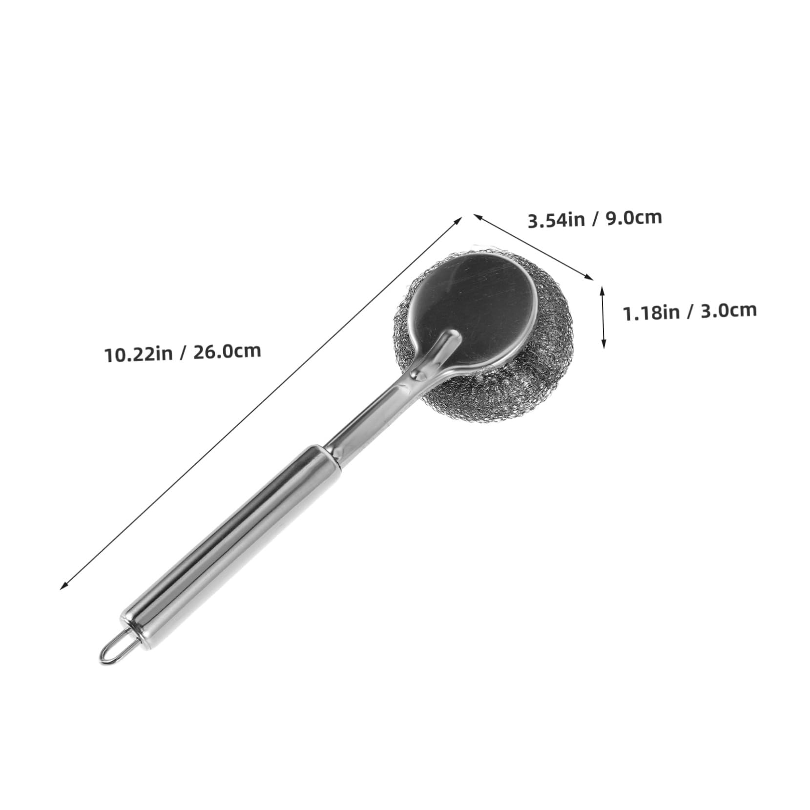 BESTonZON Handheld Pot Brush Stainless Steel Dish Brush Long Handle Gentle on Cookware for Kitchen Pans