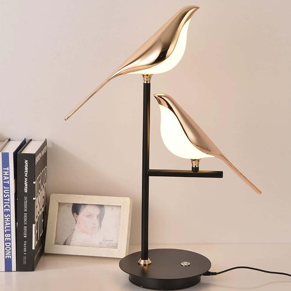 EaEa 20W LED Lámpara de Mesa Táctil Regulable Lámpara de Mesa Animales Pájaro Diseño Lámpara de Cabecera Moderno Interior Giratorio Ajustable Pájaro Lámpara de Noche de Metal para Dormitorio Salón