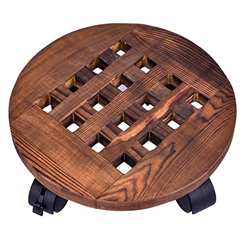 Preisvergleich Produktbild GuTen 10" / 25cm Rollen Hölzerner Pflanzer Caddy Topfpflanzständer mit Rädern Runder Blumentopfständer Indoor Outdoor-Pflanztrolley mit um 360 ° drehbaren Rollen Rolling Tray Coaster Garden Pot Dolly