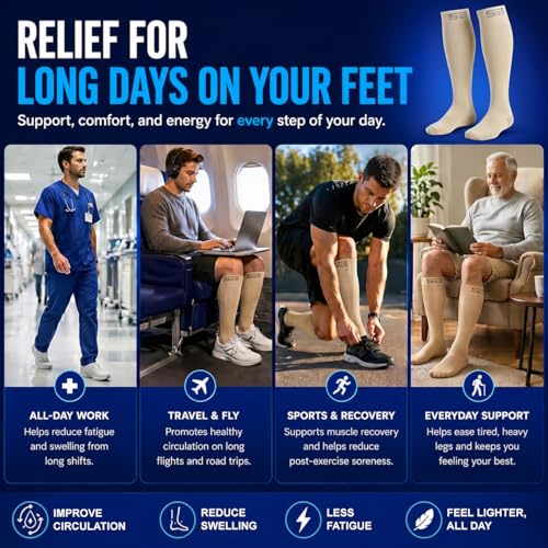 Image of SB SOX 3-Pair Compression Socks (15-20mmHg) for Men & Women - Comfortable Socks, Easy to Put On - Best Socks for Daily /Any Use, Running, Nurse, Travel