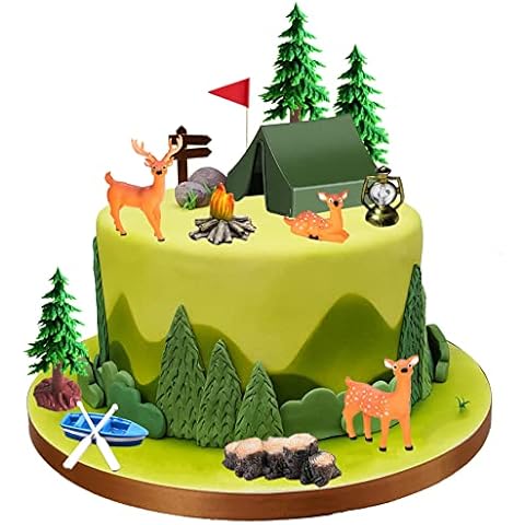 15PCS Camping Cake Decorations - Camping Cake Toppers Fireside Camp Decor Set for Kids Camper Camping Fans' Birthday Party Cake Decors Cover