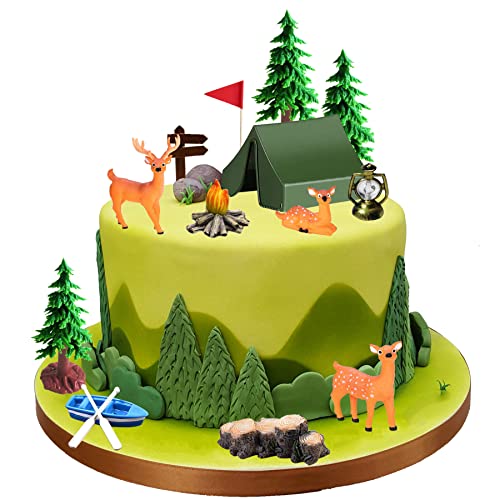 15PCS Camping Cake Decorations - Fireside Camp Decor Set for Kids Camper Fans' Birthday Party