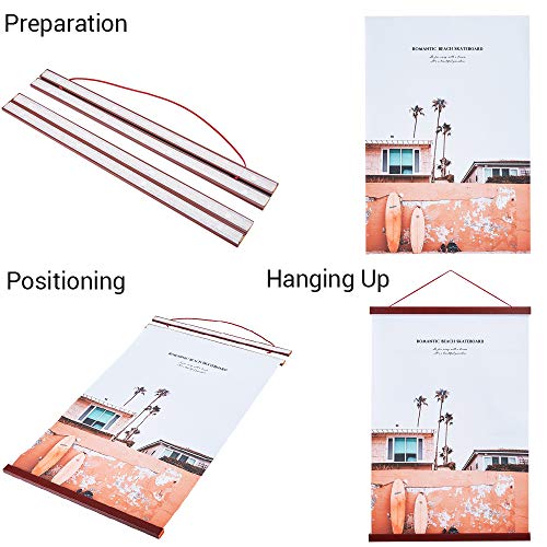 Image of Magnetic Poster Hanger, 18x24 18x12 18x24 Poster Frame Wood Wooden Magnet Print Posters Dowel Scroll Hanger Hangers Hanging Kit for Walls Map Canvas Artwork (Mahogany, 18 inch)