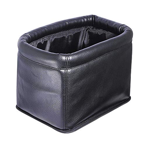 Image of Leather Car Trash Can, Luxury Car Organizer, Leakproof Garbage Can for Car and Trucks, Black