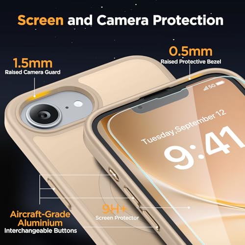 Image of Miracase for iPhone 16e case & iPhone 17e Case for MagSafe [with 2x9H+ Screen Protectors] TOP Military-Grade Protection Shockproof with Velvet Touch for iPhone 16e /17e Phone Case 6.1 inch, Matte Beige