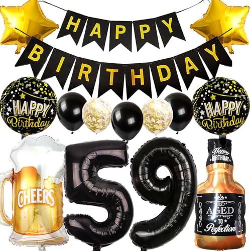 Ouceanwin Ballon 59 ans Anniversaire Décoration Hommes, Ballons Décoration Anniversaire 59 ans Femme, Ballon Bouteille de vin Bière Décoration Hélium Ballon Whisky pour 59 ans Anniversaire Fête Déco