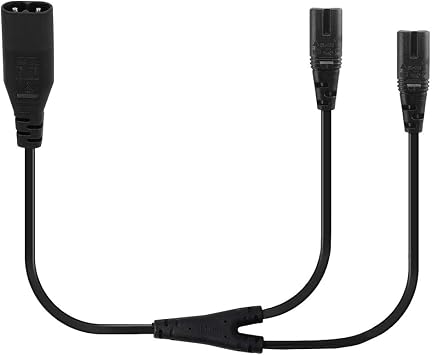 1-Foot IEC 320 C8 to Dual C7 Y Split Power Cord, 18-AWG Figure 8 Male to Double Female 1 in 2 Out AC Power Cord, Figure 8 Male to 2 x Female Power Y Cable.
