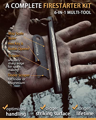 Fire Starter-5''X 1/2'' Thick Steel , 25,000+ Strikes, Drilled Flint Steel, Round Solid Ferro Rod Kit With Multi-Tool Striker & Type 550 Paracord For Emergency Survival, Camping (Camouflage), L #TOP5