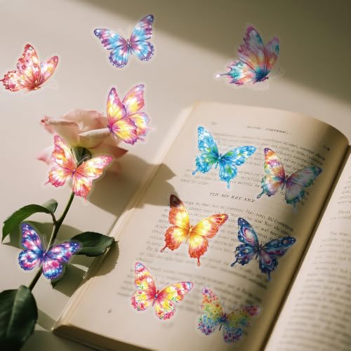 Image of 50 Pieces Natura Themed Transparent Stickers for Scrapbooking, Self-Adhesive Scrapbooking Stickers Supplies Journal Stuffers for Adult Card Making Letters DIY (Butterfly)
