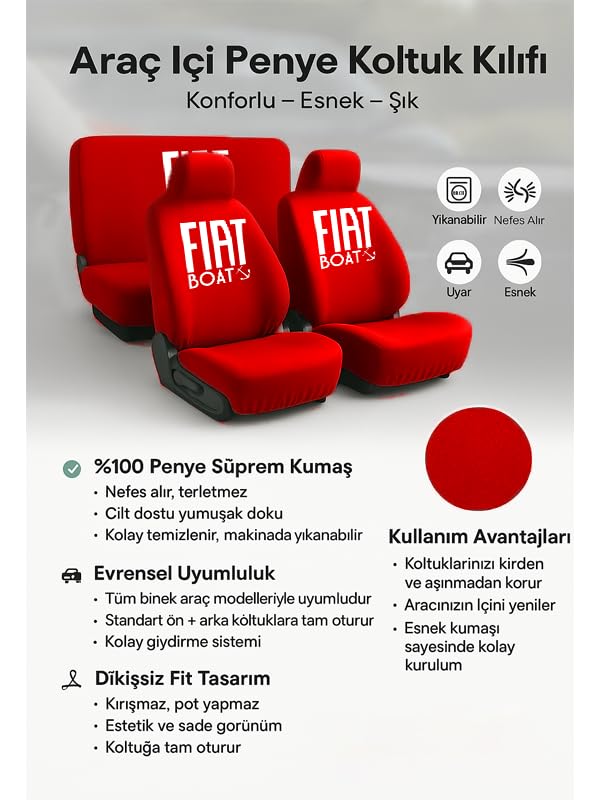 Aracinizi yenileyin Fiat 126 ile uyumlu oto koltuk kilifi kaliteli kumas ve saglam dikisle Kırmızı