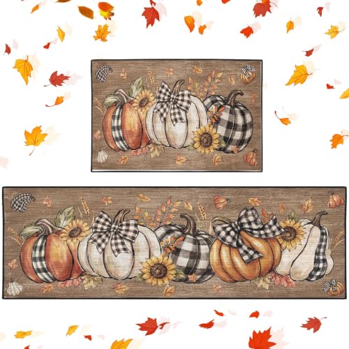 Arttown Kitchen Rugs Set of 2 Non Slip Washable Fall Sunflower