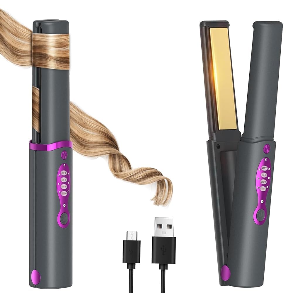 OBEST Cordless Hair Straightener Curler 2 in 1