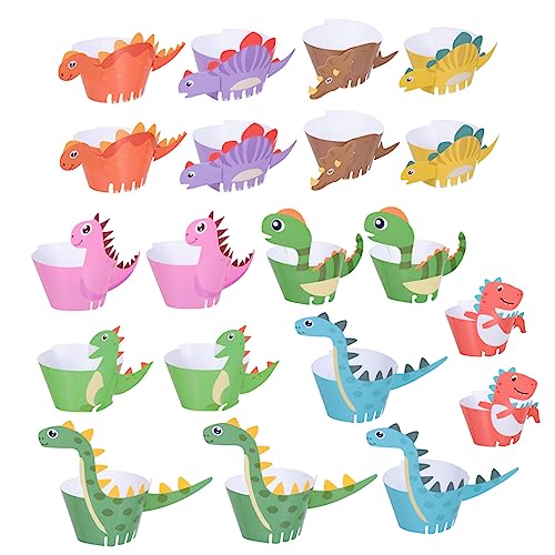 MAGICLULU 30 Piezas Borde Decorativo Para Pastel Envolturas De Cupcakes De Dinosaurios Decoraciones De Cupcakes De Cumpleaños Revestimientos Decorativos De Cupcakes Papel