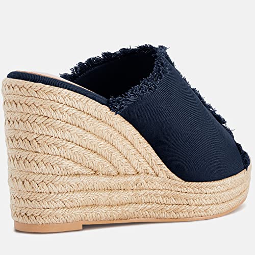 Image of Juliet Holy Womens Wedge Sandals Peep Toe Denim Slip On Backless Espadrilles Platform Sandal Shoes