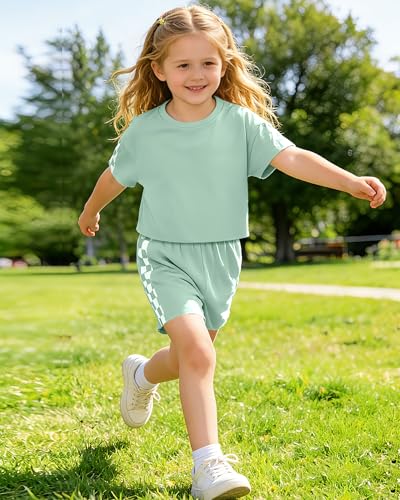 Image of SANMIO Toddler Girl Clothes Summer 3 Piece Outfits Cute | Short Sleeves Checkered Tops Shorts and Headband Girls Clothing Set
