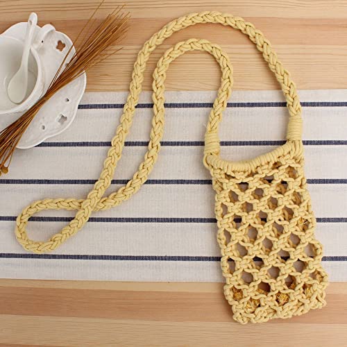 Small Cotton Rope Crossbody Phone Bag, Solid Color Hollow-out Woven Crochet Lightweight Shoulder Handbag4