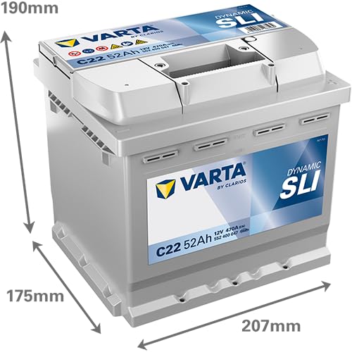 Varta Blue Dynamic 5524000473132 Autobatterien, C22, 12 V, 52 Ah, 470 A, mit PKW