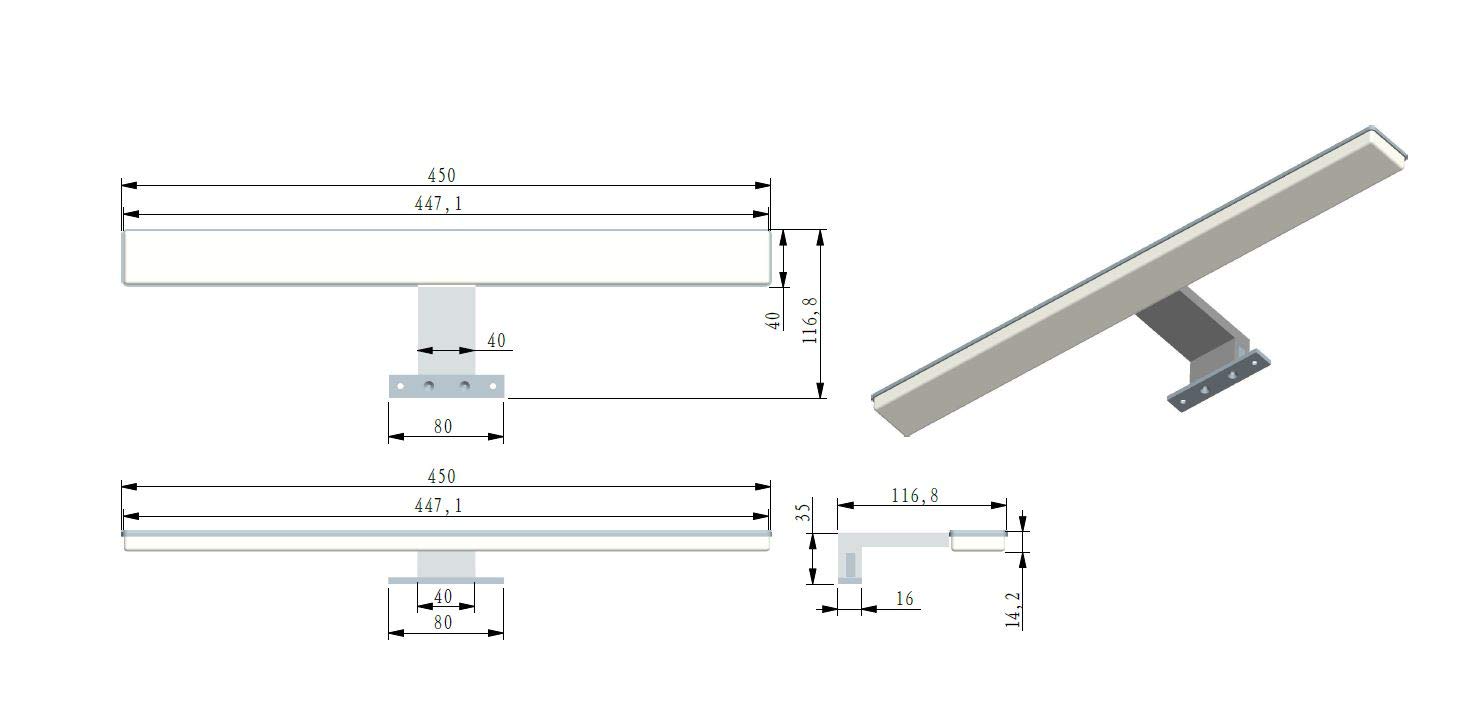 kalb | Lampada a LED a specchio lampada a specchio da bagno lampada a specchio Selma 450mm bianco caldo bianco neutro, lunghezza/colore della luce: bianco neutro