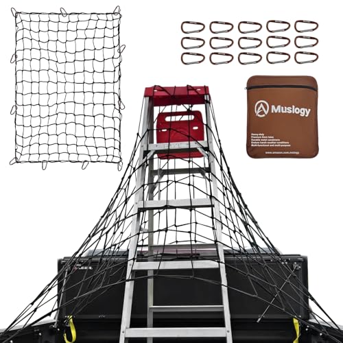 Muslogy cargo net for truck beds, 4'x6' to 8'x12', latex 6mm with 14 carabiners