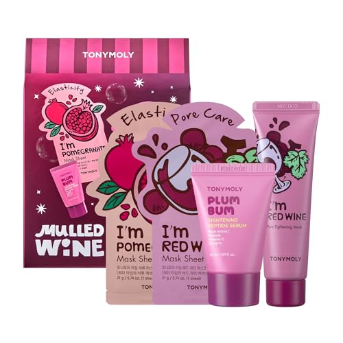 TONYMOLY Mulled Wine Mask & Body Serum Set – Holiday Skincare Gift, Secret Santa Gift, or White Elephant Exchange Idea, 4-Piece Hydrating & Pore Refining Set