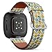 CJBROES Replacement Leather Watch Band, Compatible with Fitbit Versa 3 and Fitbit Sense of Wristband Bracelet Accessory - Retro-Flowers