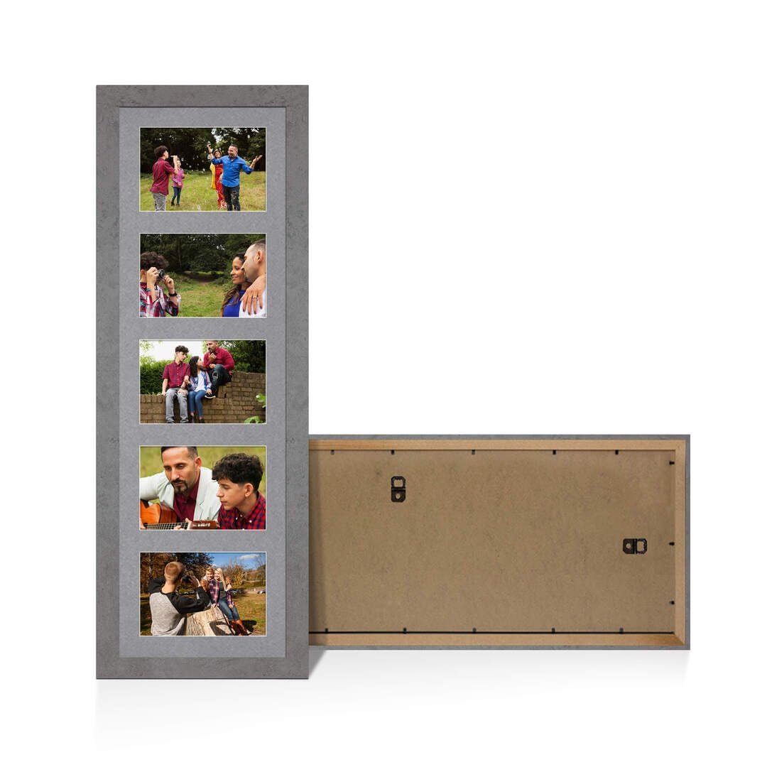 Procut Global 26X8 Marble Grey Photo Frames For Multiple Pictures with Mid Grey Mount-Modern Collage Frame with 5 Apertures (5x) 6X4-Engineered Wood with Shatterproof Perspex