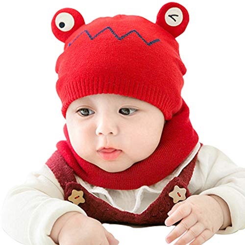 cjixnji Bambino Cappelli con Sciarpa, Cappello del Beanie del Berretto Invernale a Maglia Bambini del Bambino Cappello del Crochet Sciarpa per 3-24 Mesi Bambino Ragazzo e Ragazza (Rosso)