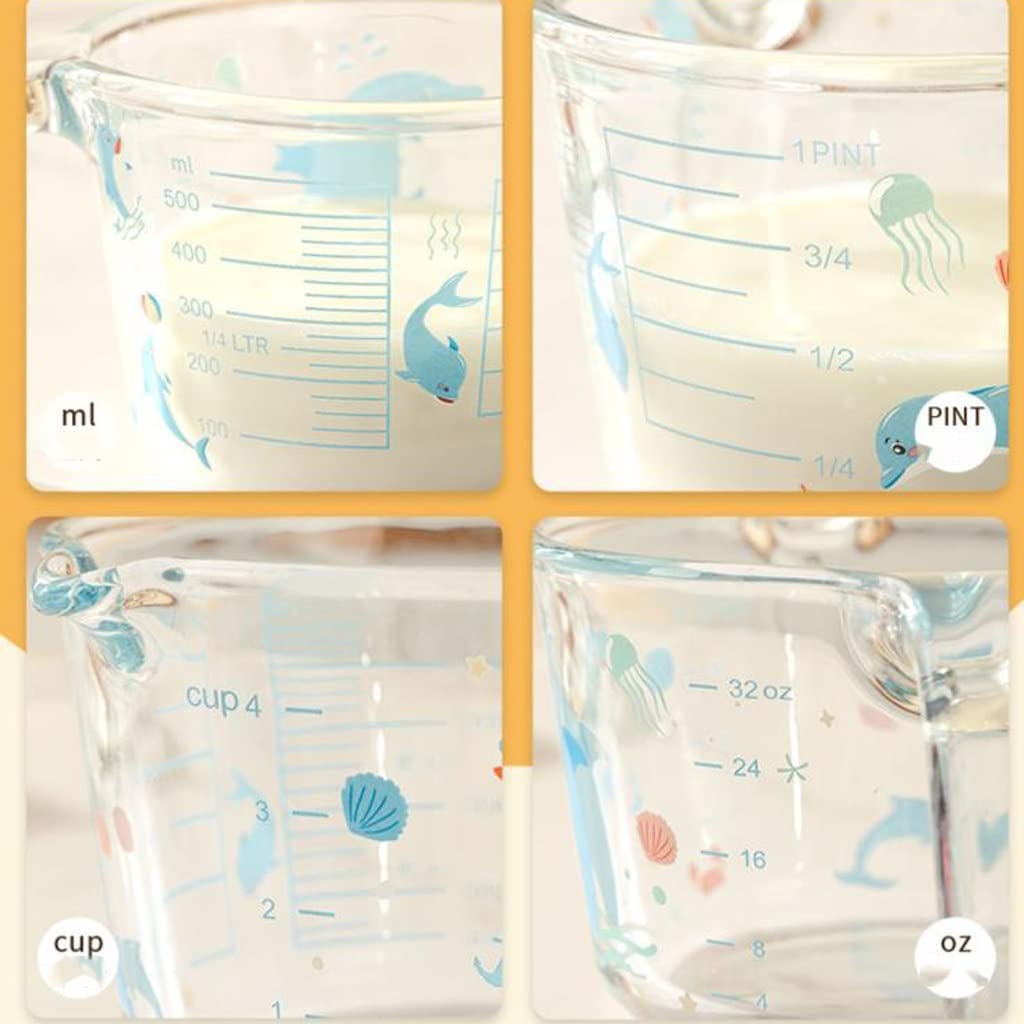 Taza medidora de Vidrio con Escala, Taza de Leche doméstica Resistente a Altas temperaturas, huevera Batida for Hornear en la Cocina con Mango, Taza medidora de Agua(1000ml)