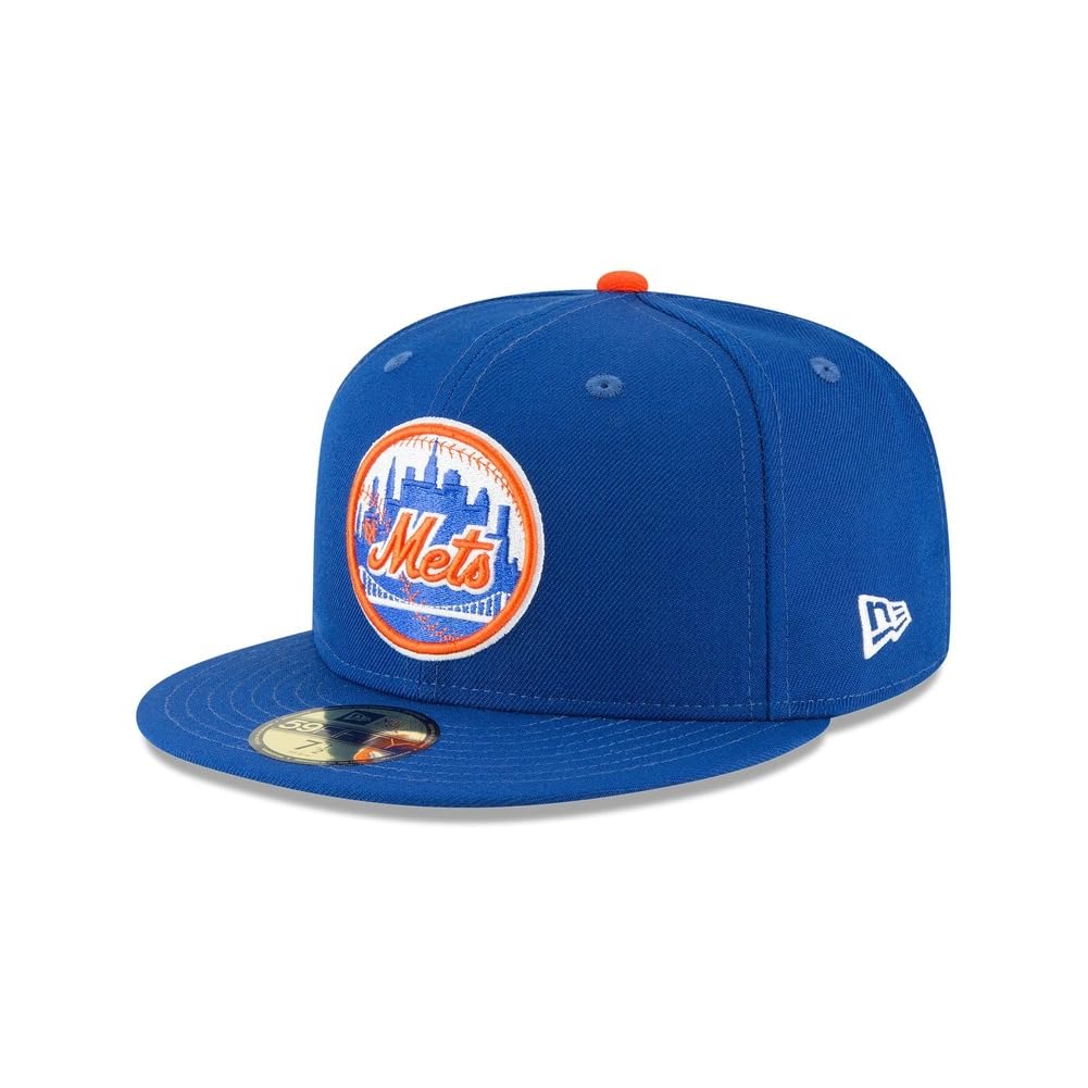 New Era MLB 59FIFTY Baseballkappe, New York Mets Blue Team-Farbe, Cooperstown-Logo, authentische Kollektion