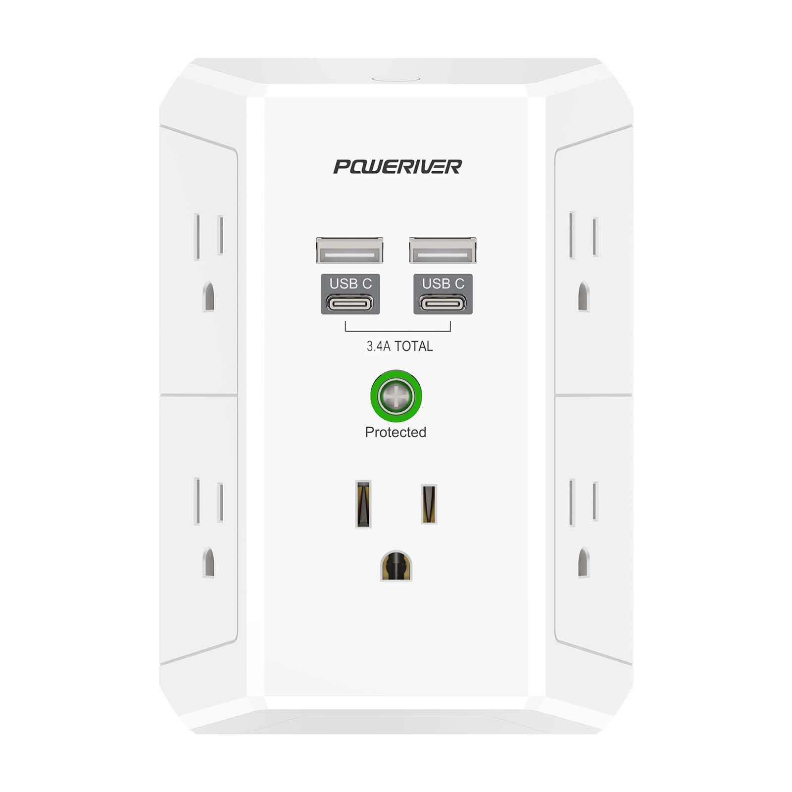 POWERIVER Multi Outlet Surge Protector with USB -9