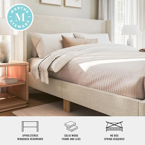 Image of Martha Stewart Maisie King Wingback Upholstered Platform Bed, Off-White