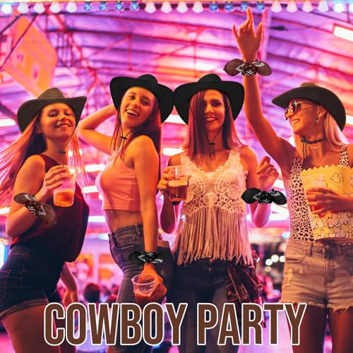 Image of Zhanmai 12 Pcs Cowboy Hat and Bandana Cowboy Cowgirl Hats Bulk Western Party Costume Halloween Accessory