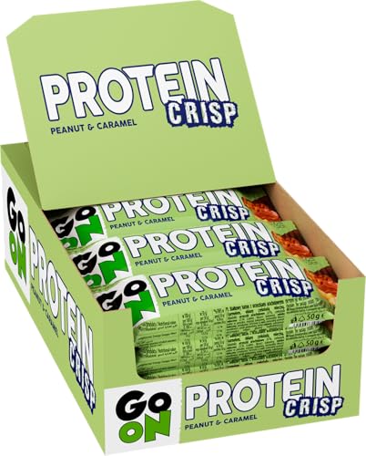 GO ON - Protein Riegel Crisp 24x50g - Erdnuss Karamell, Eiweißriegel, Nutritional Protein Bars, Sportness Fitness Snacks, Ideal für Aktive
