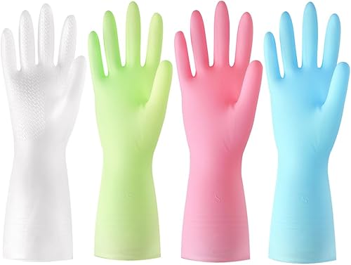 Paquete de 4 guantes de goma para lavar platos para limpieza, guantes de limpieza reutilizables para el hogar, guantes de látex antideslizantes
